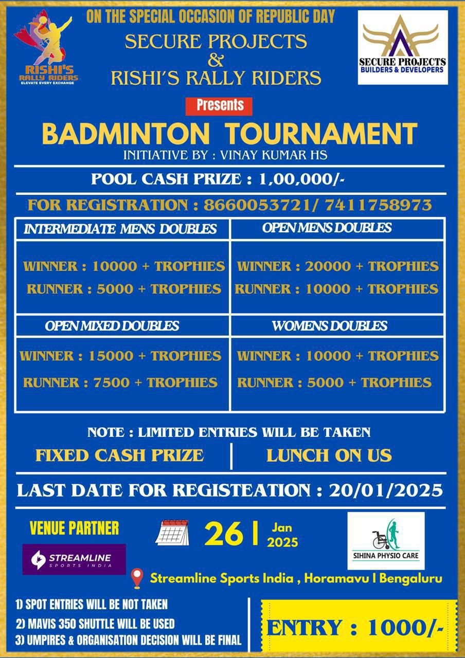 Badminton Tournament, Initiative by Vinay Kumar HS