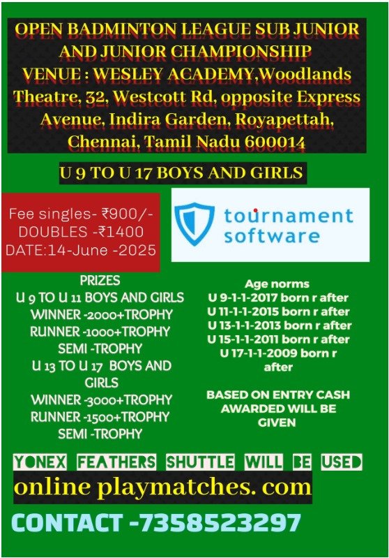 OPEN STATE LEVEL SUB JUNIOR AND JUNIOR BADMINTON TOURNAMENT 2025